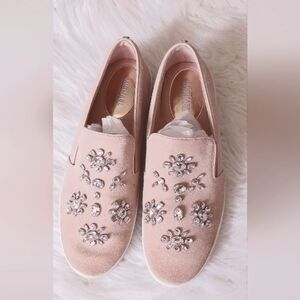 Michael Kors Keaton Rhinestone embellished slide-on Women's Shoes.Suede Leather